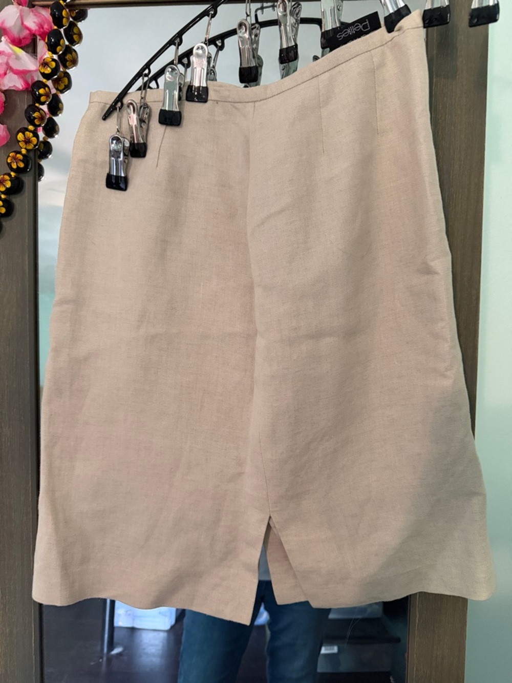 Beige Pencil Skirt with Front Vent